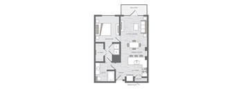 one bedroom floor plan at the Huntington Apartments in Plano TX