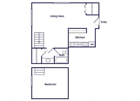 One bedroom loft Floorplan Image at The Pine Apartments in Lakewood CO