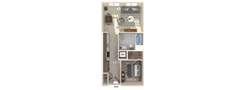 One bedroom floor plan image at Bevel apartments in san diego CA
