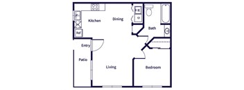 one bedroom floor plan at Dayton Park Apartments in Dayton TX