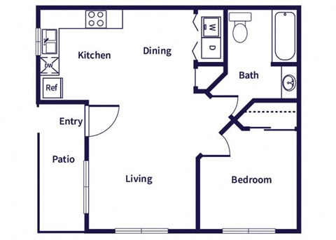 one bedroom floor plan at Dayton Park Apartments in Dayton TX