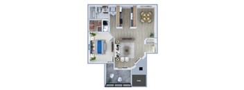 One bedroom floor plan at Rock Peak on Sunset Apartments in Longmont CO