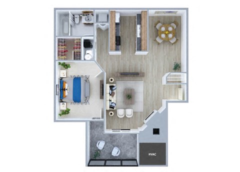 One bedroom floor plan at Rock Peak on Sunset Apartments in Longmont CO