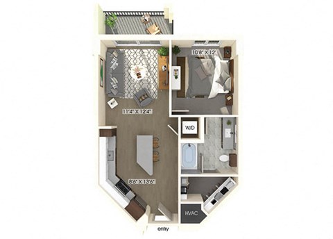 one bedroom one bathroom floor plan at coasterra apartments