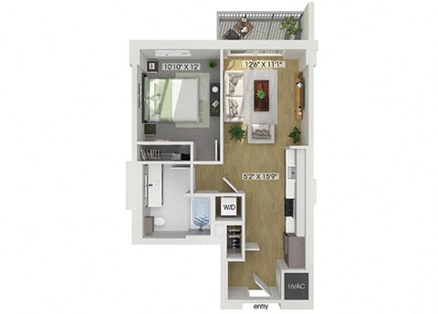 One bedroom floor plan at Treo Apartments in Fort Lauderdale FL