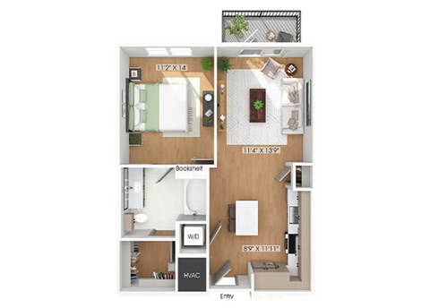 One bedroom floor plan image at The Waylon in McKinney TX