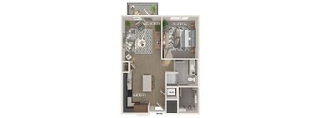 One bedroom one bathroom floor plan image at 1900 Parmer Apartments in Austin TX