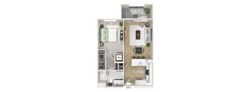 One bedroom floor plan at CALIXA Apartment Homes in Camarillo CA