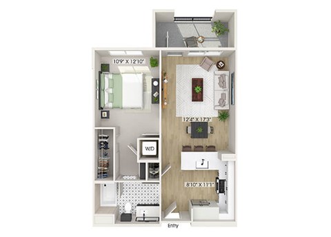 One bedroom floor plan at CALIXA Apartment Homes in Camarillo CA