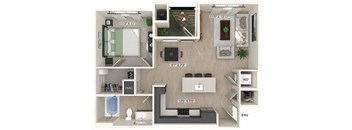One bedroom floor plan at Olivean Apartments in Broomfield CO