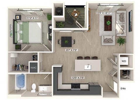 One bedroom floor plan at Olivean Apartments in Broomfield CO