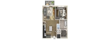 One bedroom floor plan at Luca Apartments in Austin TX