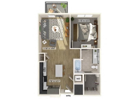 One bedroom floor plan at Luca Apartments in Austin TX