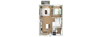 One bedroom floor plan at Heights at 1520 Apartments in Houston TX