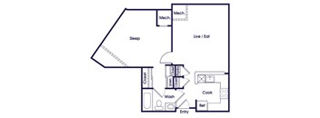 One bedroom one bathroom floor plan image at Victoria Park Apartments