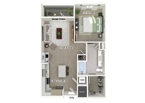 One bedroom floor plan at Station 316 in Woburn MA