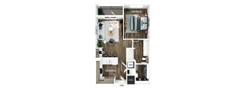 One bedroom floor plan at Merrick on Midway Apartments in Farmers Branch TX