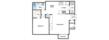 One bedroom floor plan at Cobalt Springs Apartment Homes in Taylors SC