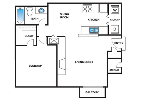 One bedroom floor plan at Cobalt Springs Apartment Homes in Taylors SC