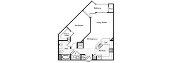 One bedroom one bathroom floor plan at Westchester at the Pavilions in Waldorf MD