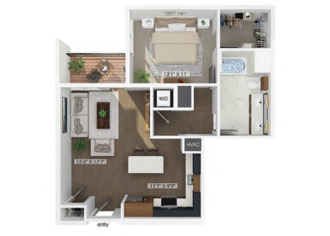 One bedroom floor plan at Jayden Apartments in Peabody MA