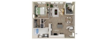 One bedroom floor plan image at West Village Poway Apartments in Poway CA