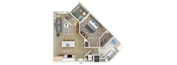 One bedroom floor plan at The Braydon Apartments in Napa CA