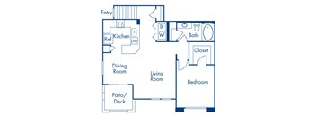 One bedroom floor plan at Campana Crown Valley Apartments in Mission Viejo CA