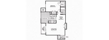one bedroom one bathroom floor plan image at Oakfield Apartments