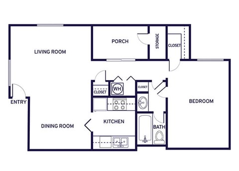 One bedroom floor plan at City Side Flats Apartments in Nashville TN