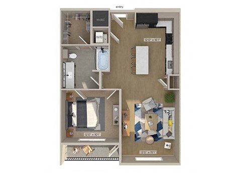 One bedroom floor plan image at 1810 Main in Houston TX