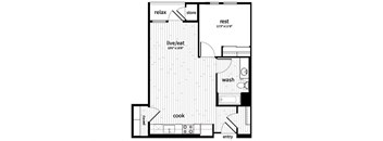 One bedroom floor plan at GEO Apartment in Fremont CA