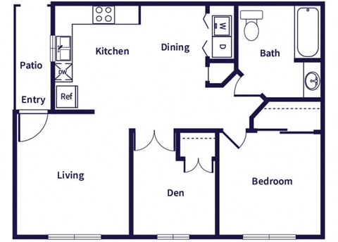 one bedroom floor plan at Dayton Park Apartments in Dayton TX