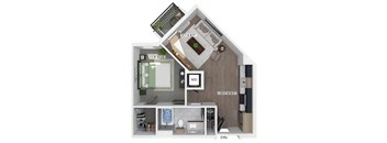 One bedroom A3 floor plan at The Brynn in Kirkland WA