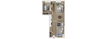 One bedroom floor plan image at Bevel apartments in san diego CA