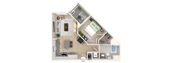 One bedroom floor plan at Bowen Apartments in San Diego CA