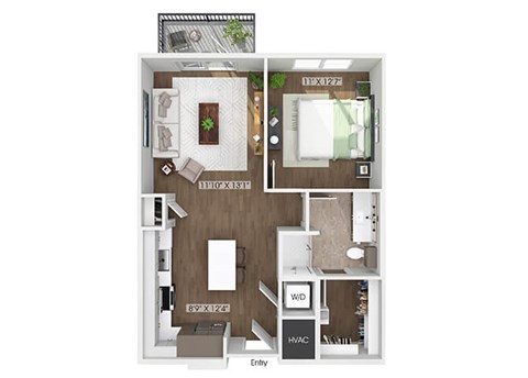 One bedroom floor plan image at The Waylon in McKinney TX
