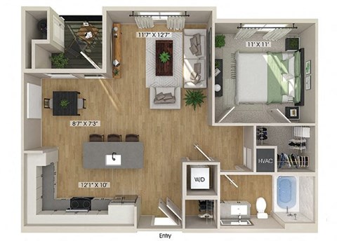 One bedroom floor plan at Olivean Apartments in Broomfield CO