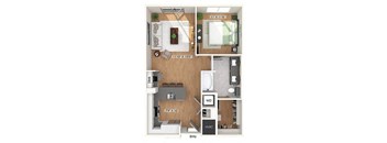 One bedroom floor plan at Heights at 1520 Apartments in Houston TX