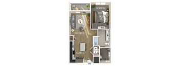 One bedroom floor plan at Luca Apartments in Austin TX