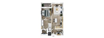 One bedroom floor plan at Merrick on Midway Apartments in Farmers Branch TX