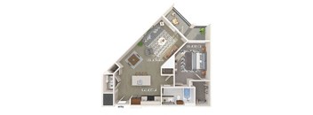 One bedroom one bathroom floor plan image at 1900 Parmer Apartments in Austin TX