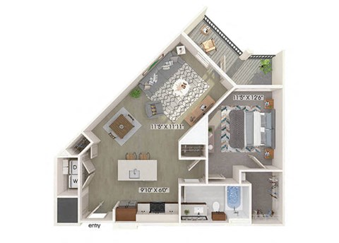 One bedroom one bathroom floor plan image at 1900 Parmer Apartments in Austin TX