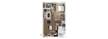 One bedroom floor plan image at West Village Poway Apartments in Poway CA