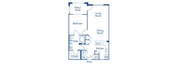 One bedroom floor plan at Campana Crown Valley Apartments in Mission Viejo CA