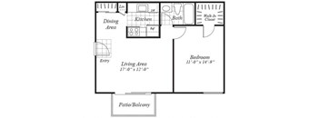 one bedroom floor plan at Ridgemoor apartments