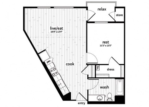 One bedroom floor plan at GEO Apartment in Fremont CA