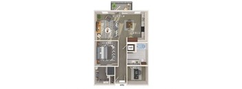 One bedroom one bathroom floor plan image at 1900 Parmer Apartments in Austin TX