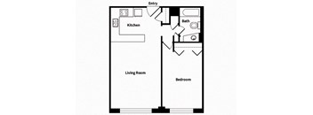 One bedroom one bathroom floor plan image at 735 St. Clair