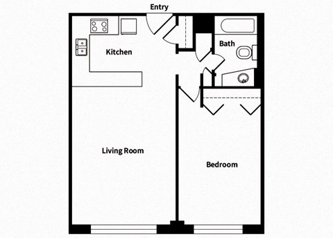 One bedroom one bathroom floor plan image at 735 St. Clair